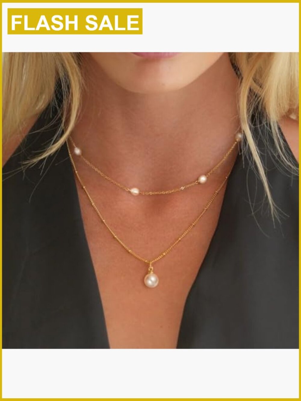 Dainty Pearl Necklace for Women - 14k Gold Plated Lobster Clasp - Picture 3 of 7